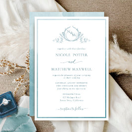 Invitación Elegante Boda de acuarela de vidrio marino monogra