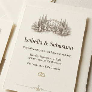 Invitación Elegante boda de acuarela de villa italiana
