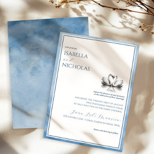 Invitación Elegante Boda de acuarela del lago Dusty Blue Swan
