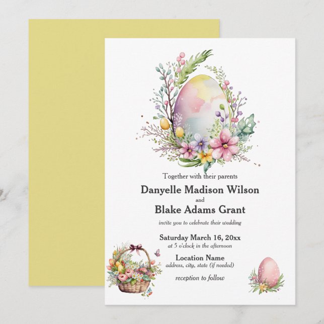 Invitación Elegante Boda de acuarela del tema de Pascua (Anverso / Reverso)