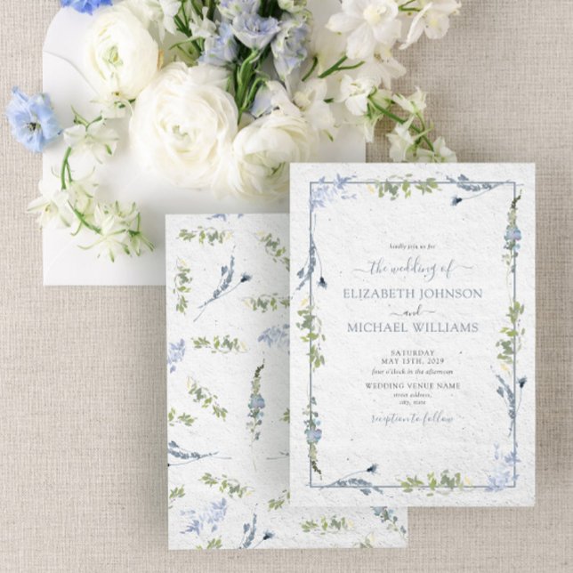 Invitación Elegante Boda de acuarela Dusty Blue Wildflowers (Subido por el creador)