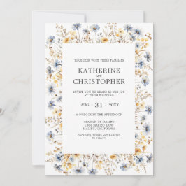 Invitación Elegante Boda de acuarela Dusty Blue Wildflowers
