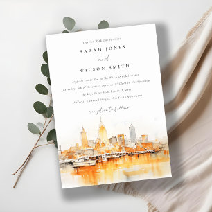 Invitación Elegante Boda de acuarela en Nashville City Skylin