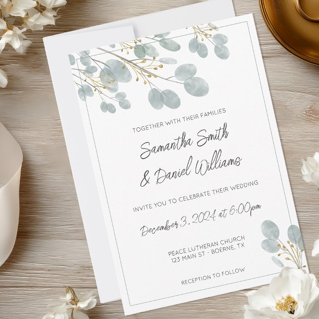 Invitación Elegante Boda de Acuarela Eucalipto (Eucalyptus Wedding Invitation)