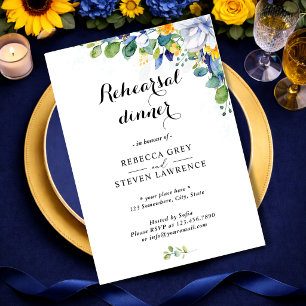 Invitación Elegante boda de acuarela floral amarilla y azul