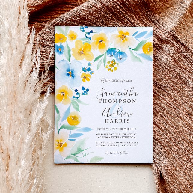 Invitación Elegante boda de acuarela floral amarillo (Subido por el creador)