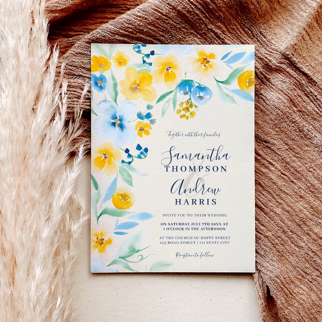 Invitación Elegante boda de acuarela floral amarillo (Subido por el creador)