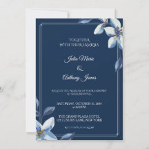 Elegante Boda de Acuarela Floral Azul Marino