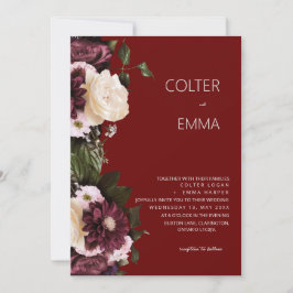 Invitación Elegante boda de acuarela floral borgoñona y blanc