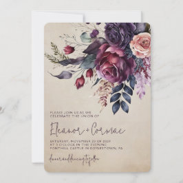 Invitación Elegante Boda de acuarela floral de Borgoña