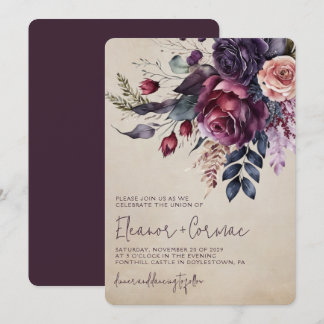 Invitación Elegante Boda de acuarela floral de Borgoña