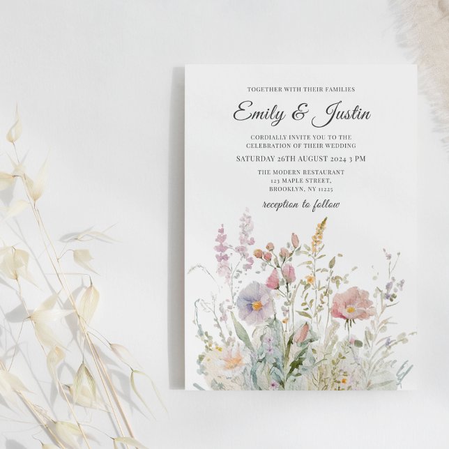 Invitación Elegante Boda de acuarela floral de flores silvest (Subido por el creador)