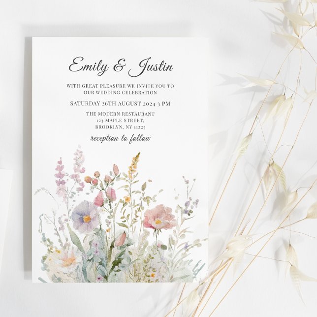 Invitación Elegante Boda de acuarela floral de flores silvest (Subido por el creador)