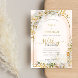 Invitación Elegante Boda de acuarela floral de oro blanco