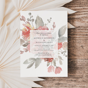Invitación Elegante Boda de acuarela floral gris rosa