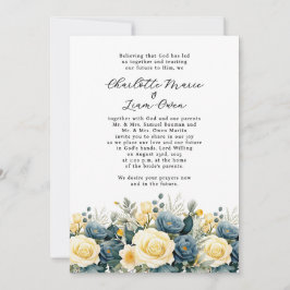 Invitación Elegante boda de acuarela floral naval amarillo