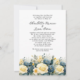 Invitación Elegante boda de acuarela floral naval amarillo