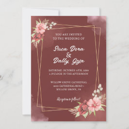 Invitación Elegante Boda de acuarela floral roja y blanca