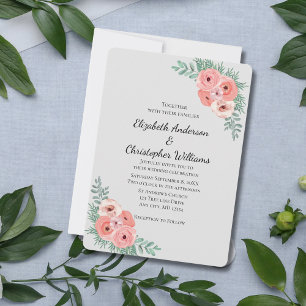 Invitación Elegante Boda de acuarela floral rosa y gris