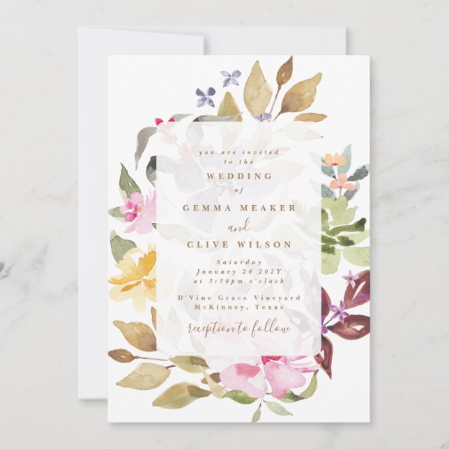 Invitación Elegante Boda de acuarela floral seco (Anverso)