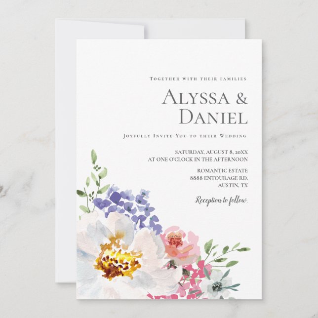 Invitación Elegante Boda de acuarela floral simple (Anverso)