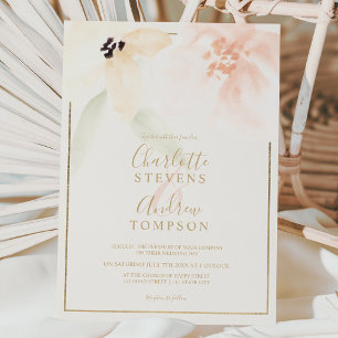 Invitación Elegante boda de acuarela floral suave en negrita