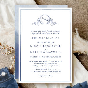 Invitación Elegante Boda de acuarela formal monograma de la m