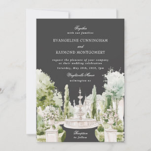 Invitación Elegante Boda de Acuarela Mansión Jardín Gris