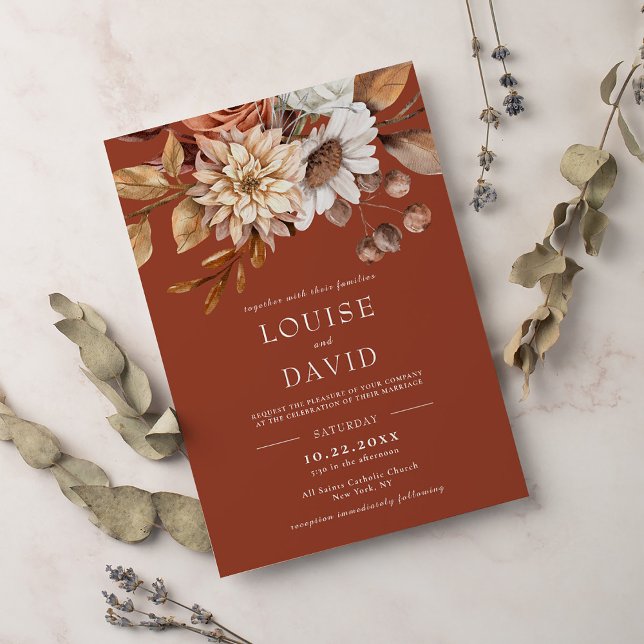 Invitación Elegante Boda de acuarela otoño Flora Terracotta (Subido por el creador)