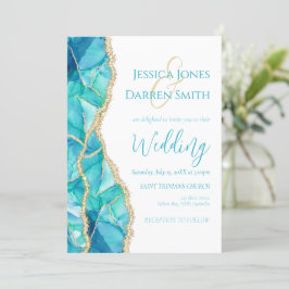 Invitación Elegante Boda de acuarela Purpurina de oro azul bl