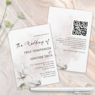 Invitación Elegante Boda de acuarela QR White Florals
