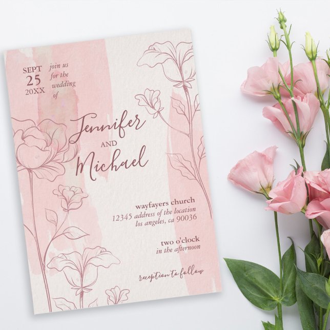 Invitación Elegante Boda de acuarela rosa floral (Subido por el creador)