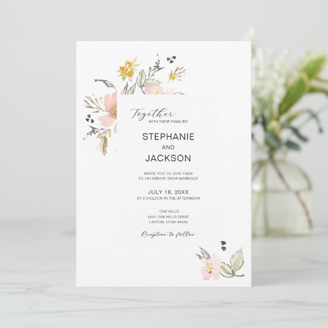 Invitación Elegante Boda de acuarela rosa y turbio (Anverso de pie)