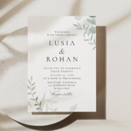 Invitación Elegante Boda de acuarela verde hojas modernas