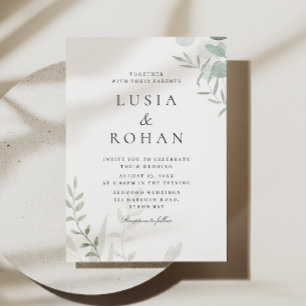 Invitación Elegante Boda de acuarela verde hojas modernas