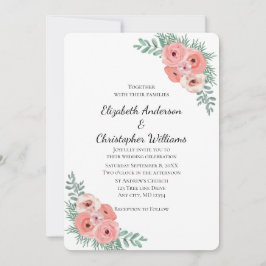 Invitación Elegante Boda de acuarela verde rosa floral