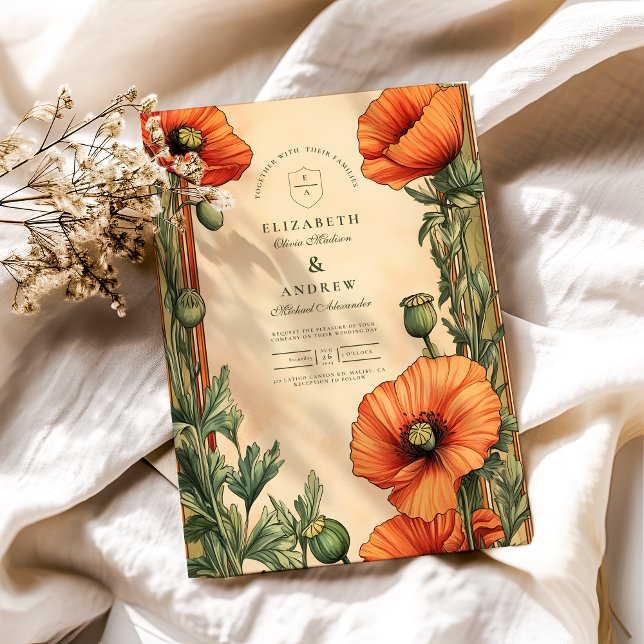 Invitación Elegante Boda de adormidera de Art Nouveau floral (Subido por el creador)