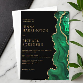 Invitación Elegante Boda de Agante Brillante Verde Esmeralda