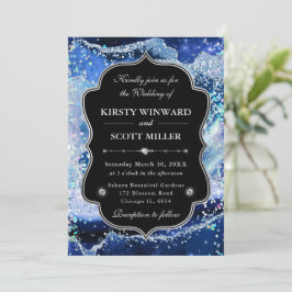 Invitación Elegante boda de Agata Brillante Azul y Plata