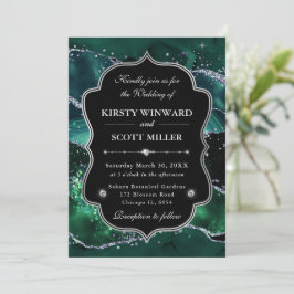Invitación Elegante boda de Agata Brillante Verde y Plata