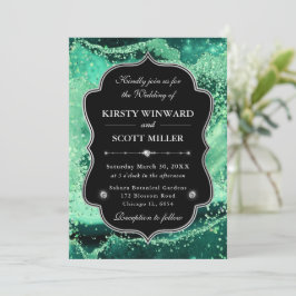 Invitación Elegante boda de Agata Brillante Verde y Plata