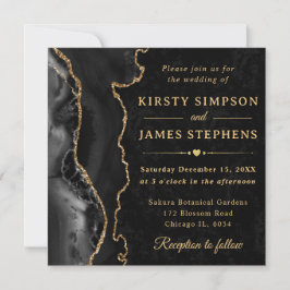 Invitación Elegante boda de ágata con brillo de oro negro