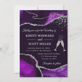 Invitación Elegante boda de ágata con brillo púrpura y plata