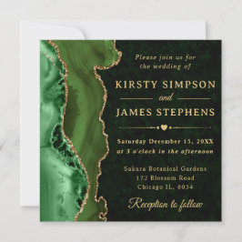 Invitación Elegante boda de ágata con brillo verde y dorado