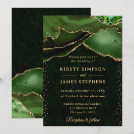 Invitación Elegante boda de ágata con brillo verde y dorado