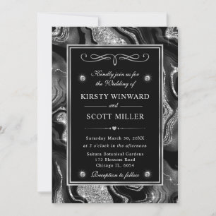 Invitación Elegante boda de ágata con lámina negra y brillo p