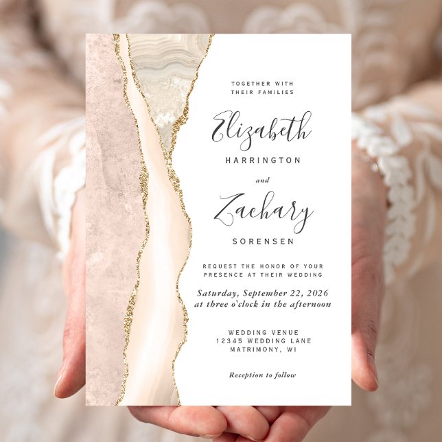 Invitación Elegante boda de ágata de marfil y oro (Subido por el creador)