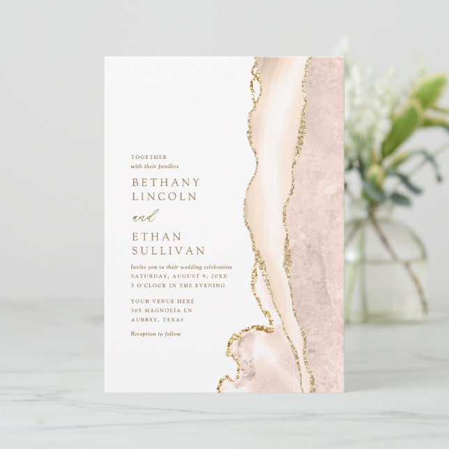 Invitación Elegante Boda de Agate de Marfil de Oro (Anverso de pie)