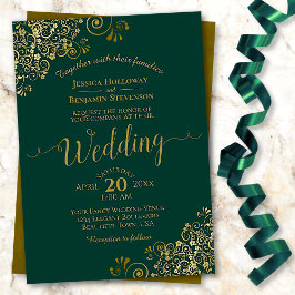 Invitación Elegante Boda de Amantes Dorados de Emerald Green