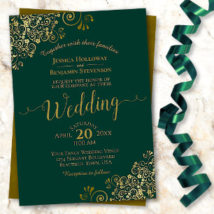 Invitación Elegante Boda de Amantes Dorados de Emerald Green